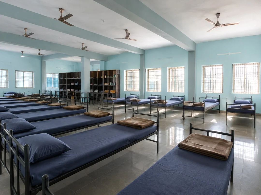 Side view of beds and room facilities